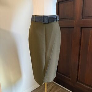 Stefanel Wrap Skirt Pencil Modern Asymmetric Belted | Military Green | Size 4
